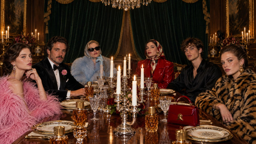 Maison Sabelle: guests at a candlelit dinner table in a velvet-draped dining room