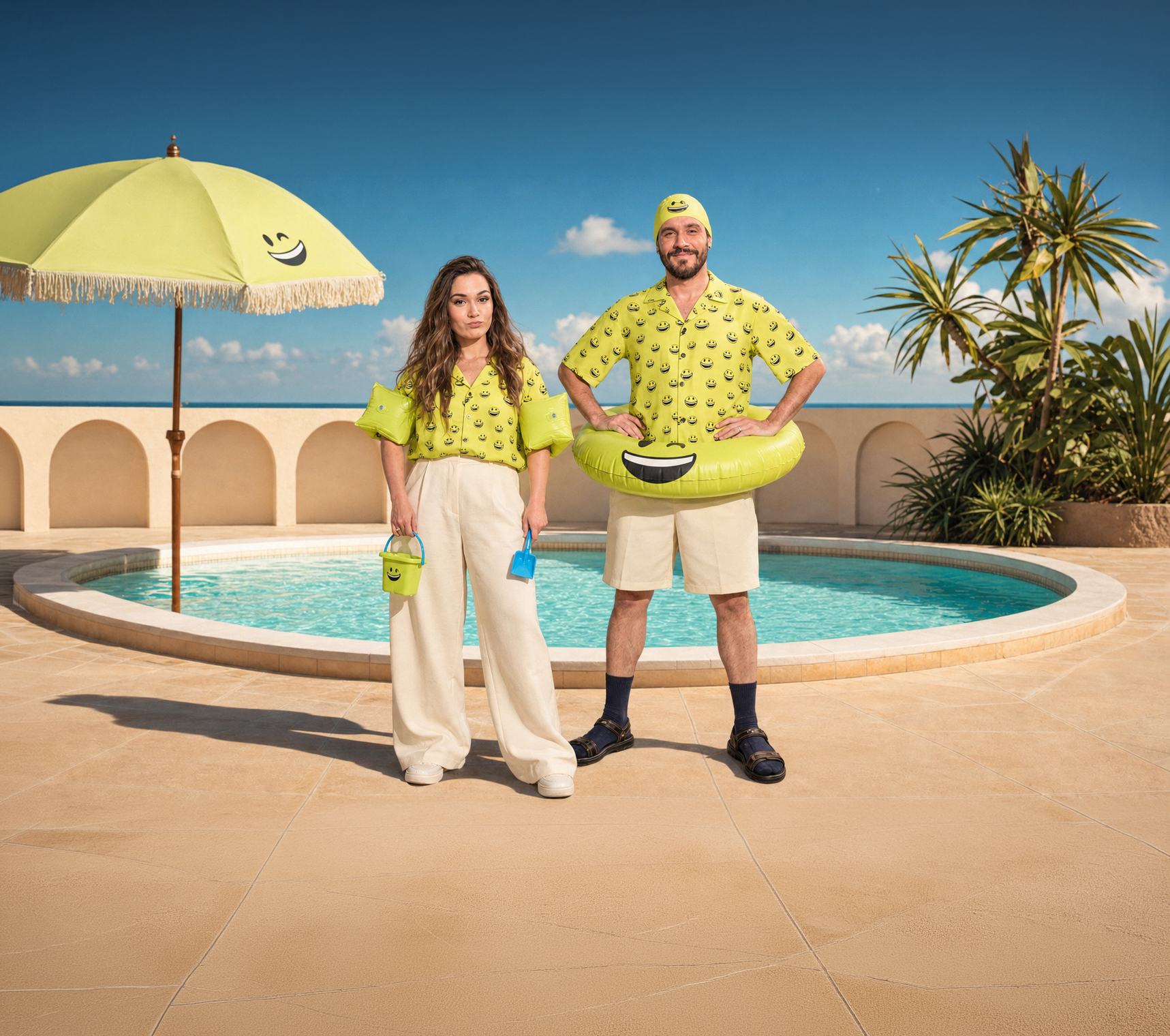 Declan and Megan from Neat Digital standing poolside