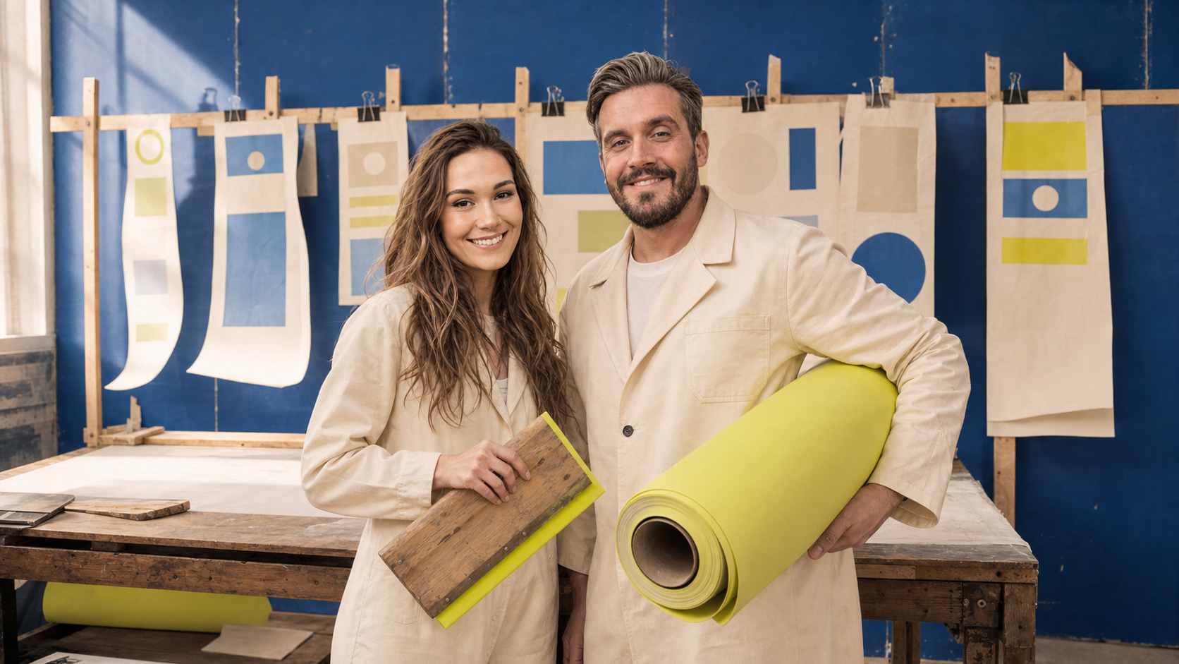 Declan and Megan in a print room with Neat Digital colour studies